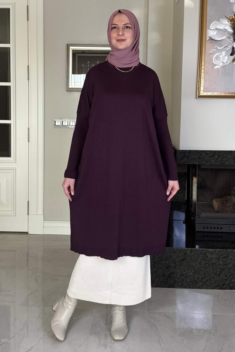 Rabia Şamlı Dora Triko Tunik Mürdüm görsel 8
