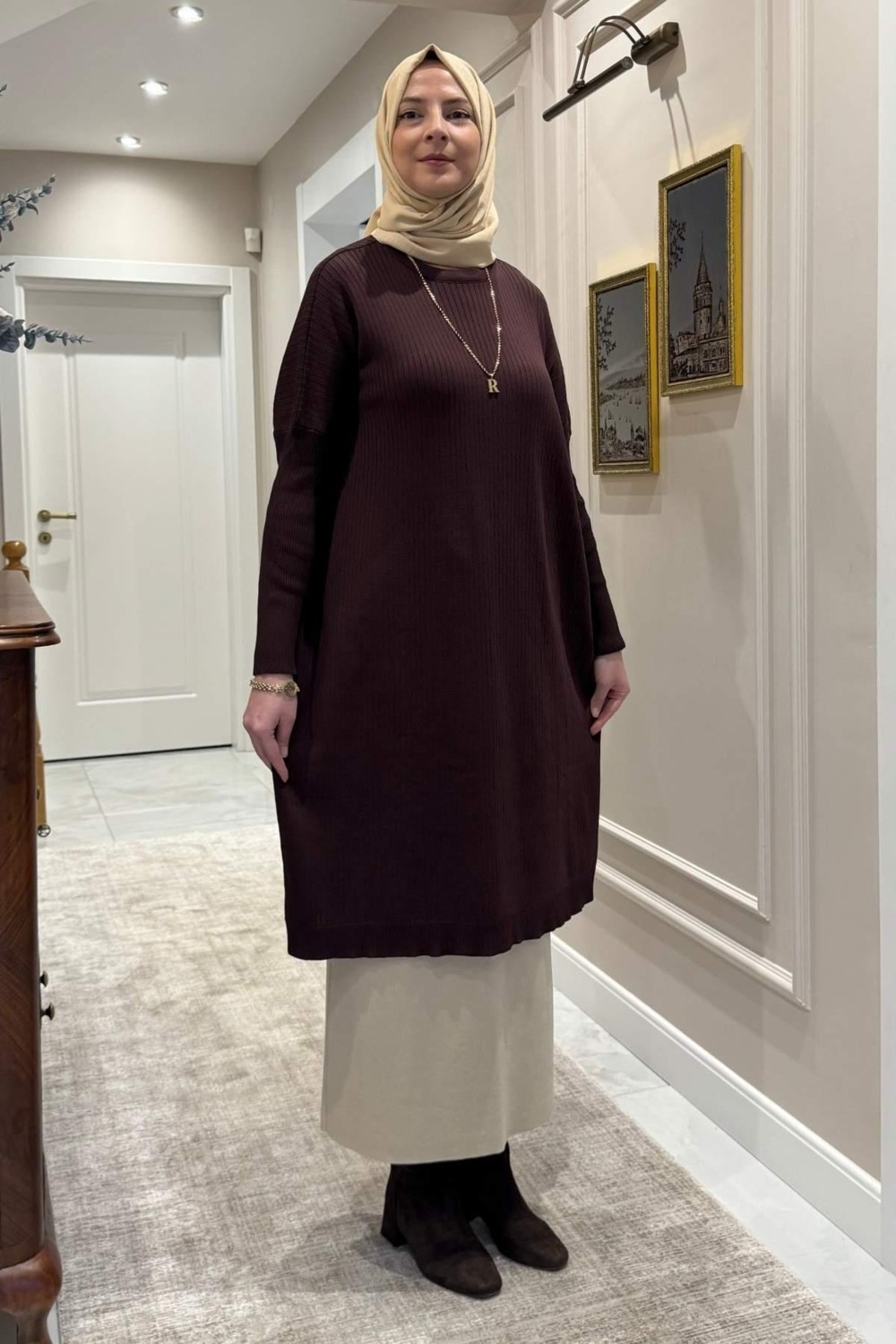 Rabia Şamlı Dora Triko Tunik Acı Kahve görsel 3