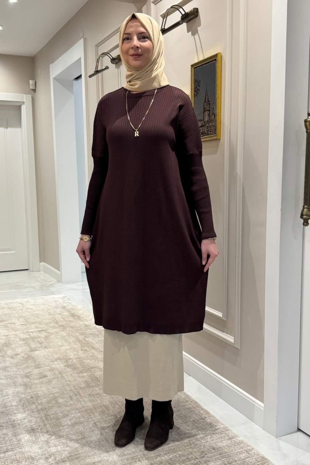 Rabia Şamlı Dora Triko Tunik Acı Kahve görsel 4