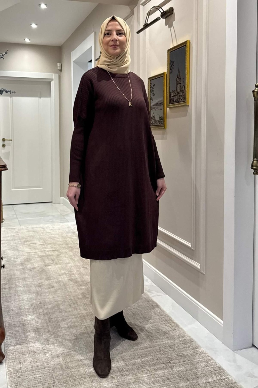 Rabia Şamlı Dora Triko Tunik Acı Kahve görsel 5