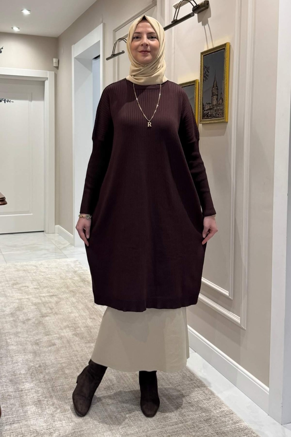 Rabia Şamlı Dora Triko Tunik Acı Kahve görsel 6