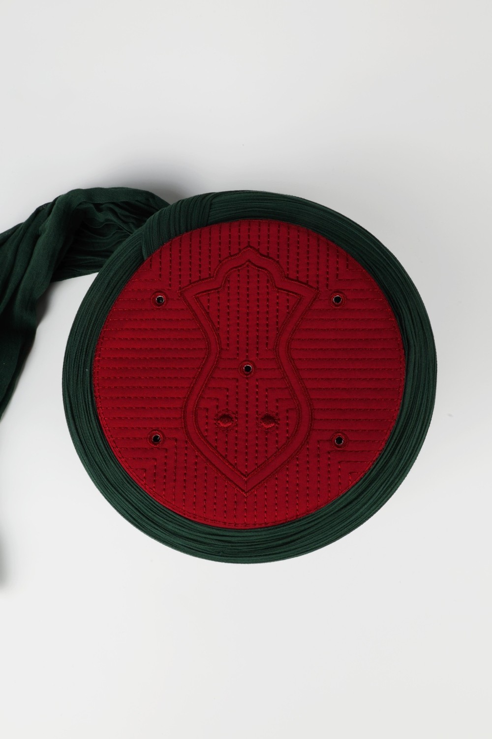 Sarıkhane Namaz Sarığı - Yeşil Kumaş - Bordo Takke - Düz Sarım - Nâli Şerif - 7 Metre (Züabeli) görsel 2