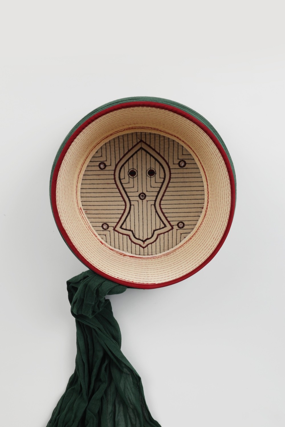 Sarıkhane Namaz Sarığı - Yeşil Kumaş - Bordo Takke - Düz Sarım - Nâli Şerif - 7 Metre (Züabeli) görsel 5