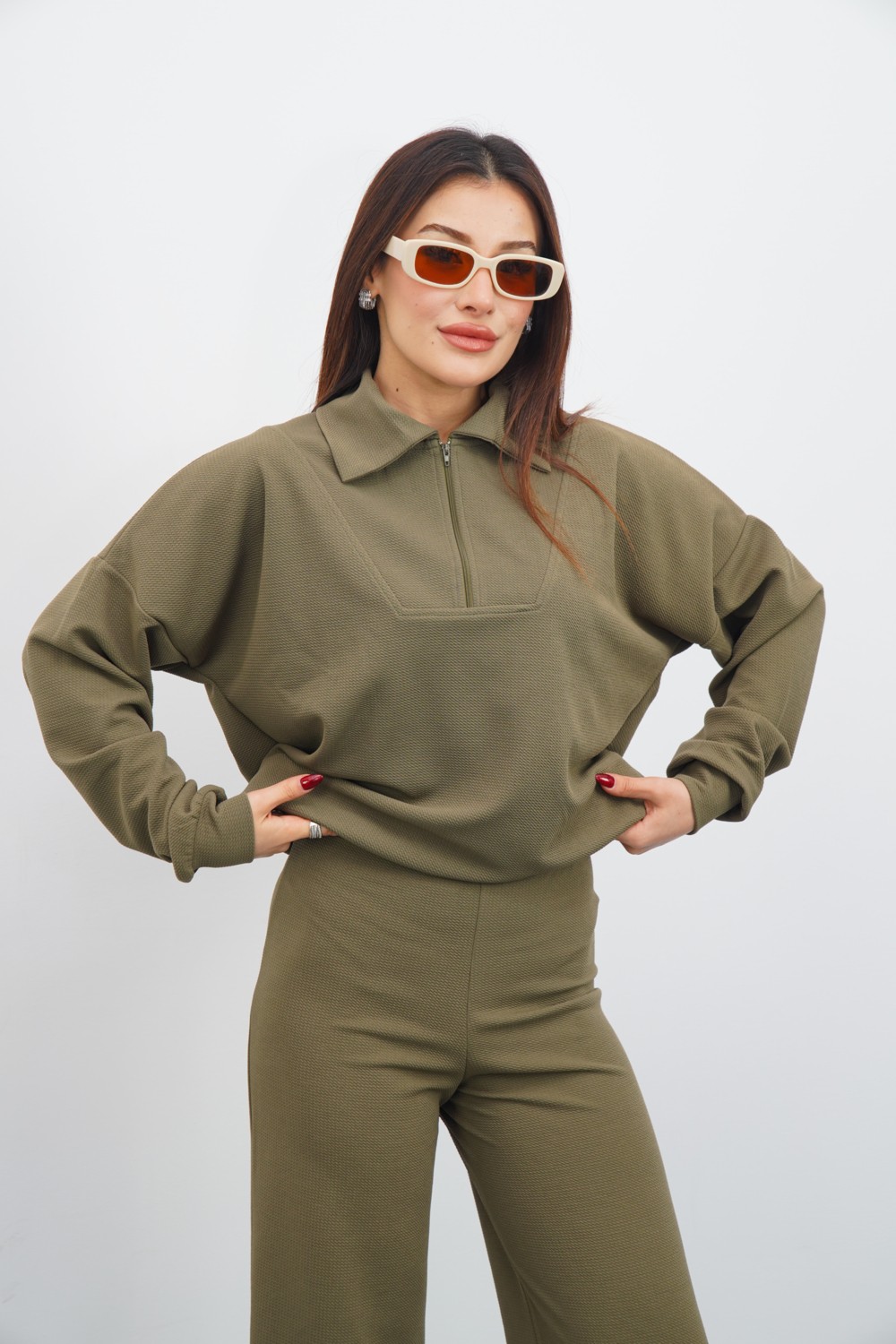 Dı Loria Kadın Siyah Renk Eşofman Takım Oversize Fermuarlı Sweatshirt Pantolon