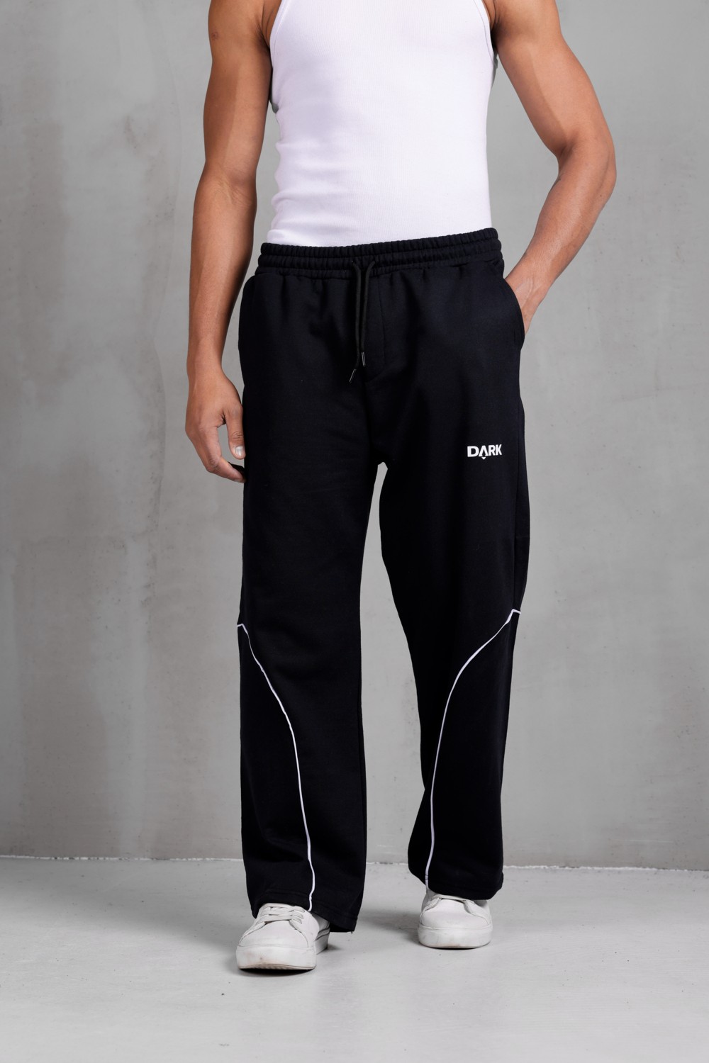 Dark Moda Erkek Oval Şeritli Baskılı Oversize Baggy Eşofman