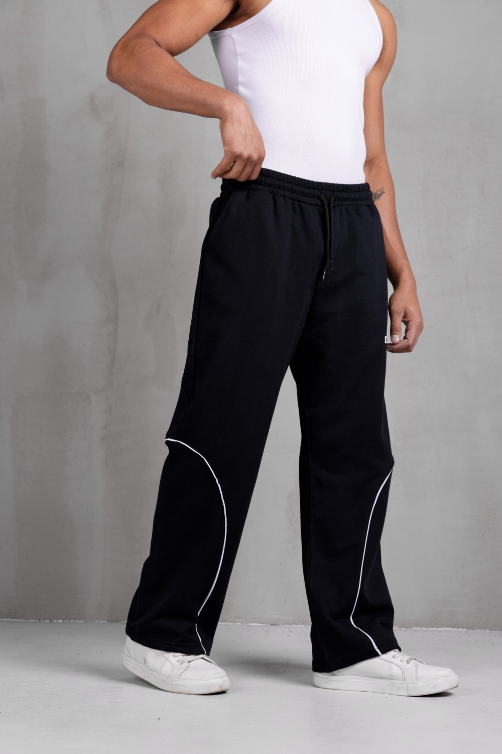 Dark Moda Erkek Oval Şeritli Baskılı Oversize Baggy Eşofman görsel 4