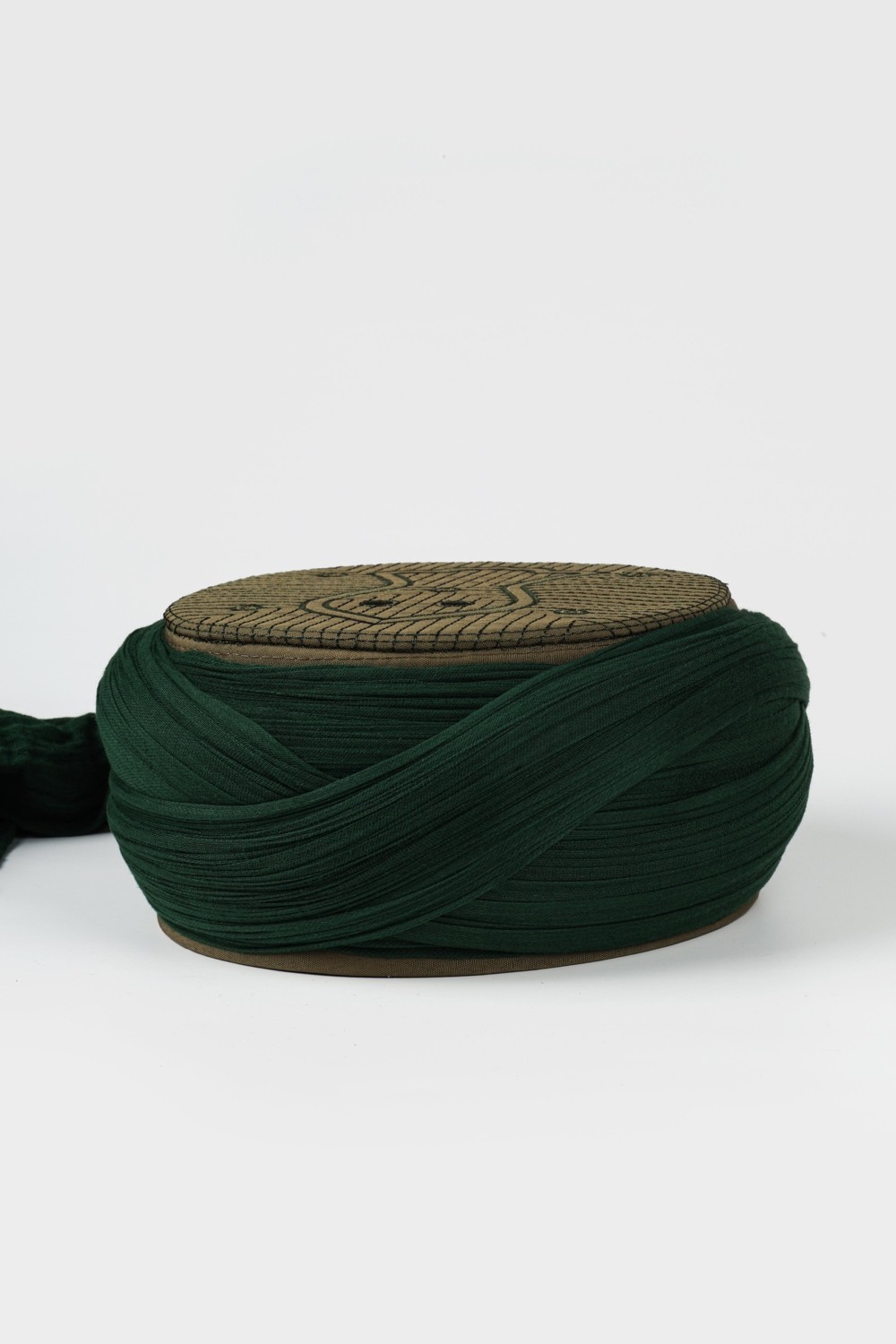 Sarıkhane Namaz Sarığı - Yeşil Kumaş - Yeşil Takke - Çapraz Sarım - Nâli Şerif - 7 Metre (Züabeli) görsel 2
