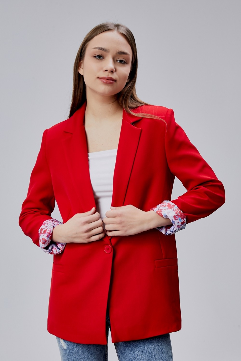Bolivente Açık Haki Kruvaze Yaka Kolu Katlama Detaylı Regular Vatkalı Blazer Ceket