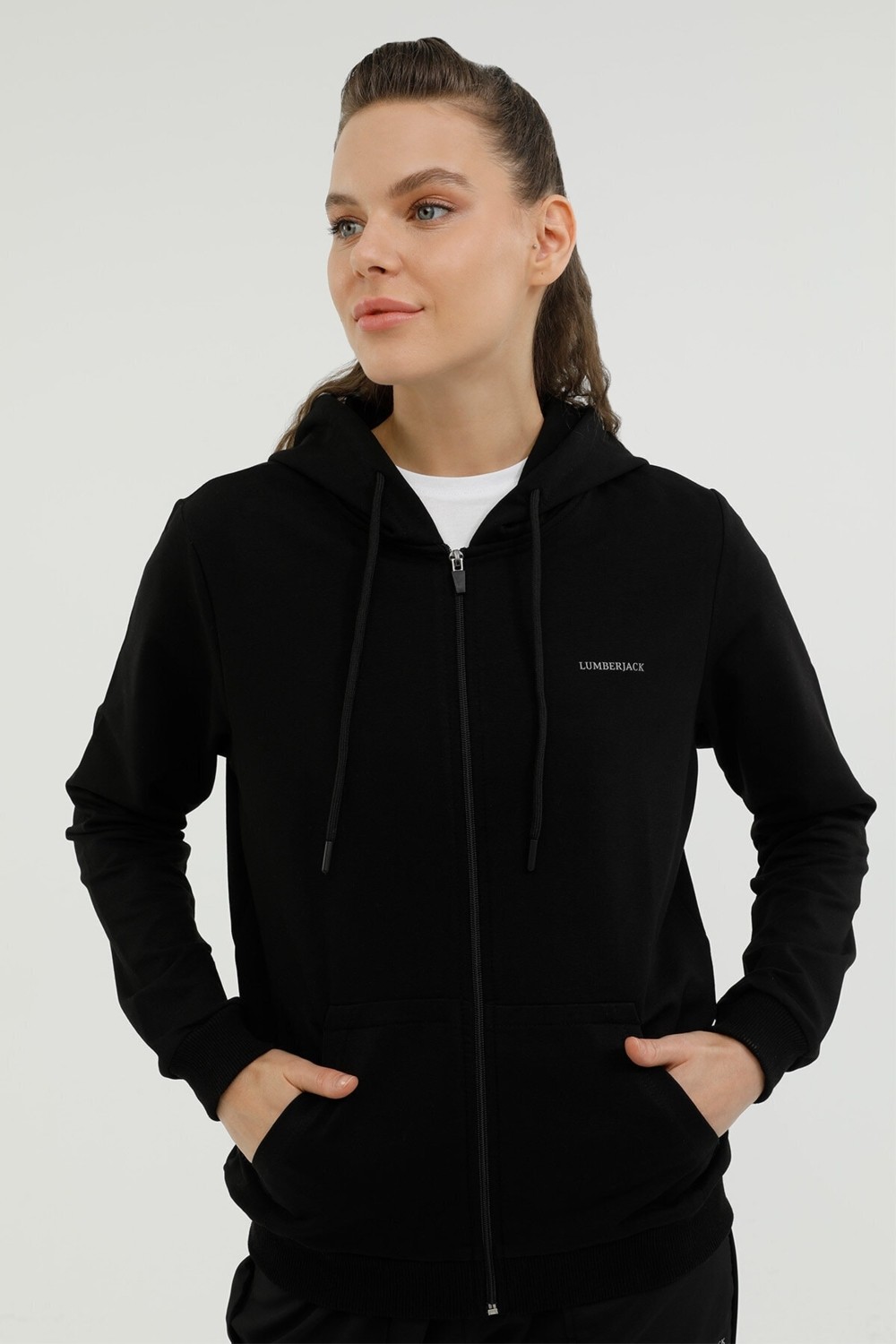 Lumberjack Siyah Lumberjack Kadın Eşofman Üstü Full Zip Kapüşonlu 2022 Yaz Sezonu Tekstil Ürün görsel 8