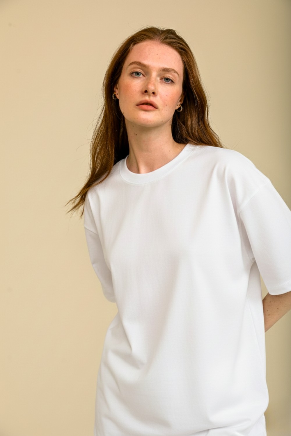 Guaraz Kadın Lacivert Oversize Bisiklet Yaka %100 Organik Pamuk Düz Basic Yazlık T-Shirt