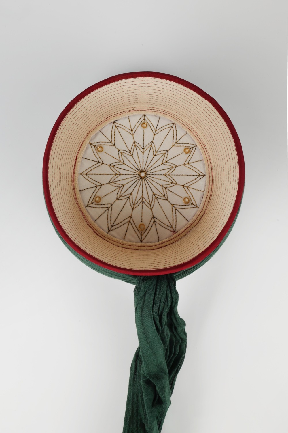 Sarıkhane Talebe Sarığı - Yeşil Kumaş - Bordo Takke - Düz Sarım - Kuş Gözü - 7 Metre (Züabeli) görsel 5