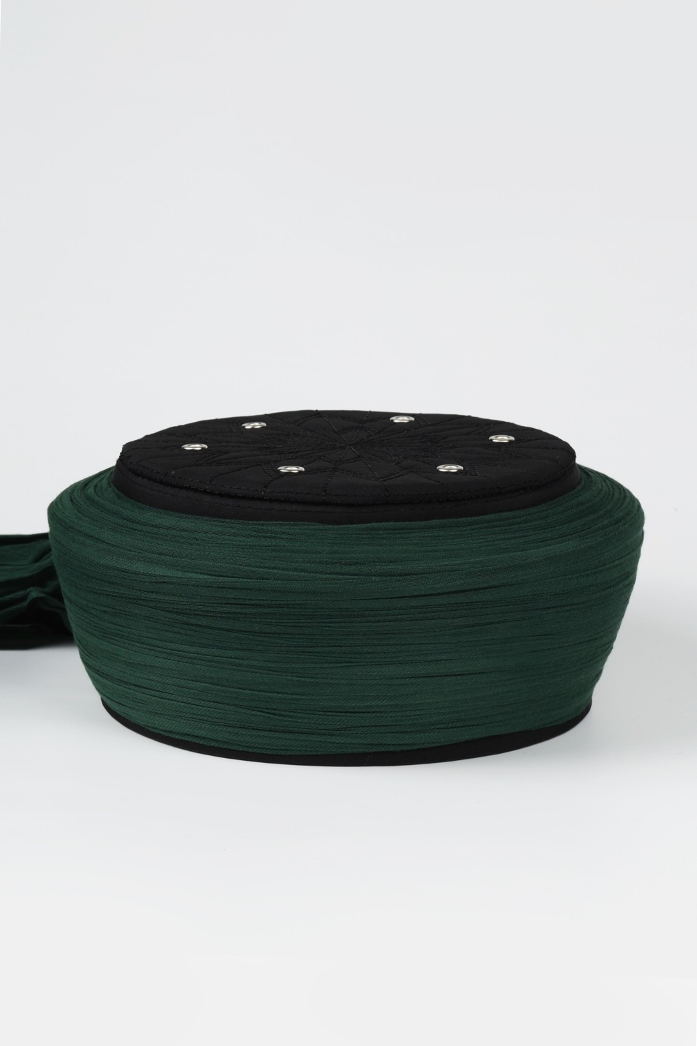 Sarıkhane Talebe Sarığı - Yeşil Kumaş - Siyah Takke - Düz Sarım - Kuş Gözü - 7 Metre (Züabeli) görsel 3
