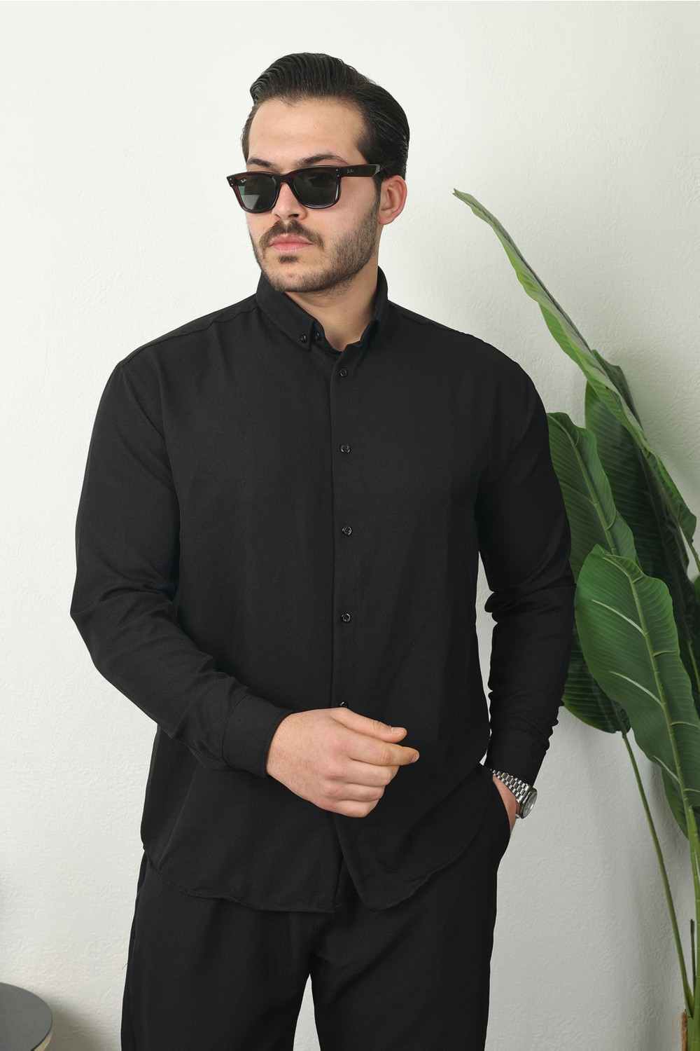 Comstar Erkek Trend Keten Gömlek Baggy Eşofman Kahve Ikili Takım görsel 8