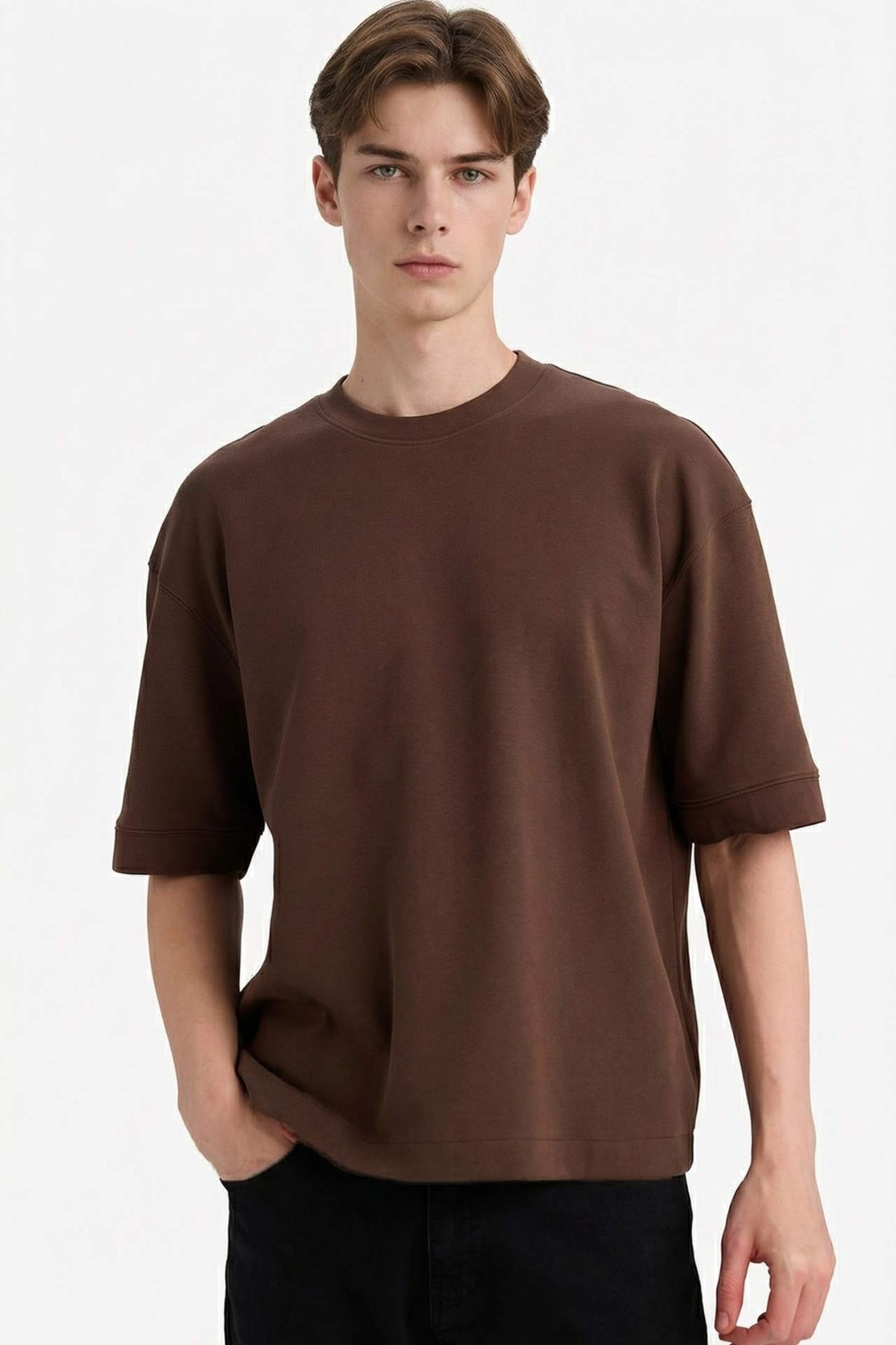 DeFacto Nefes Alabilir Loose Fit Bisiklet Yaka Kısa Kollu Ağır Kumaş Basic Tişört B4844AX26SP