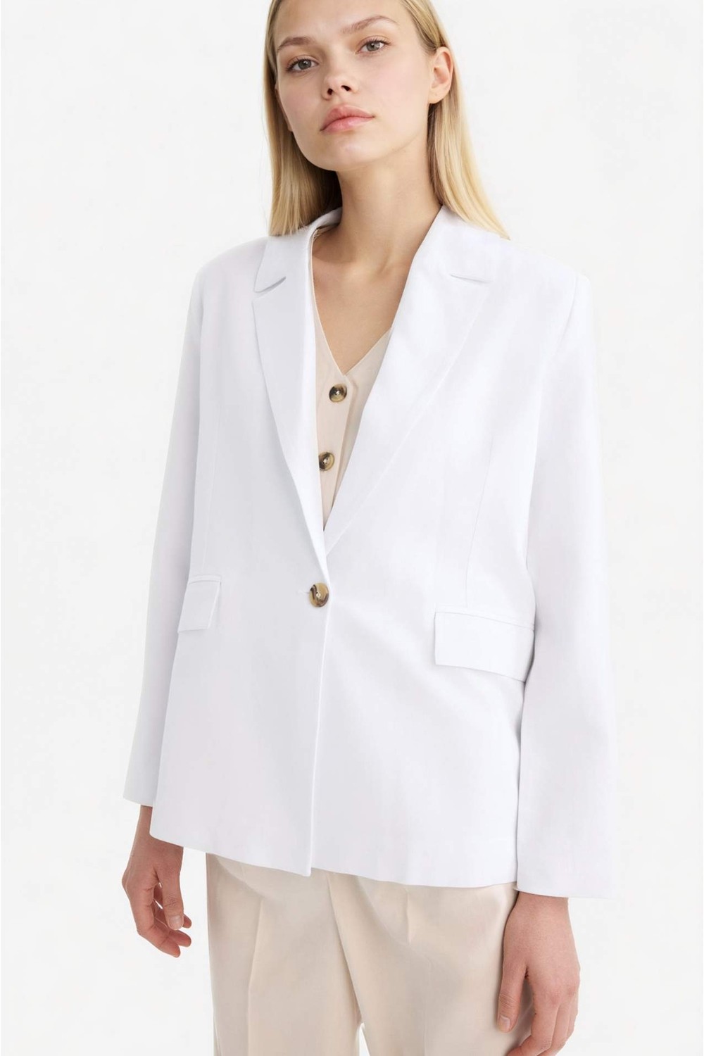 DeFacto Oversize Geniş Kalıp Keten Karışımlı Blazer Ceket Z2536AZ25SP görsel 6
