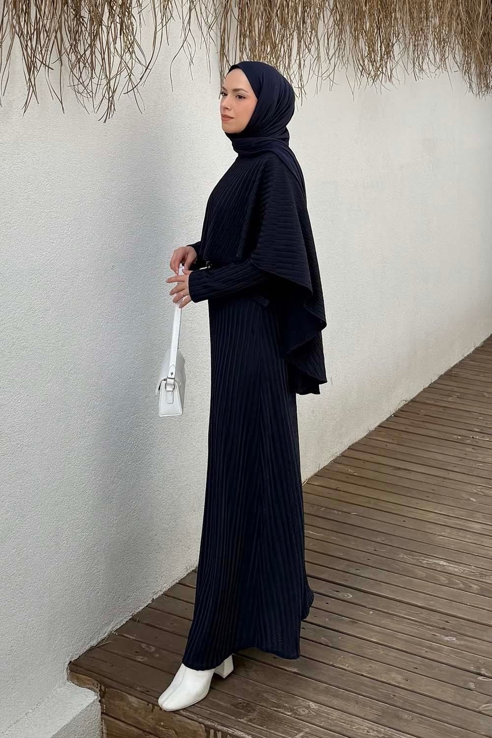 Lamelif Balıksırtı Kemerli Elbise Haki görsel 2