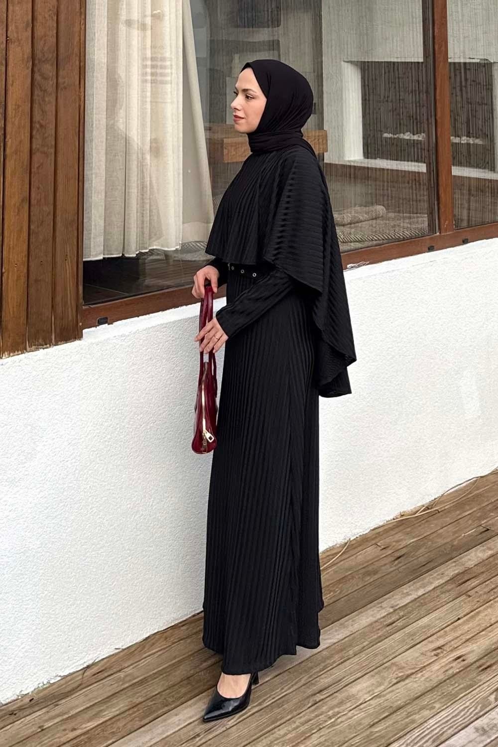 Lamelif Balıksırtı Kemerli Elbise Haki görsel 6