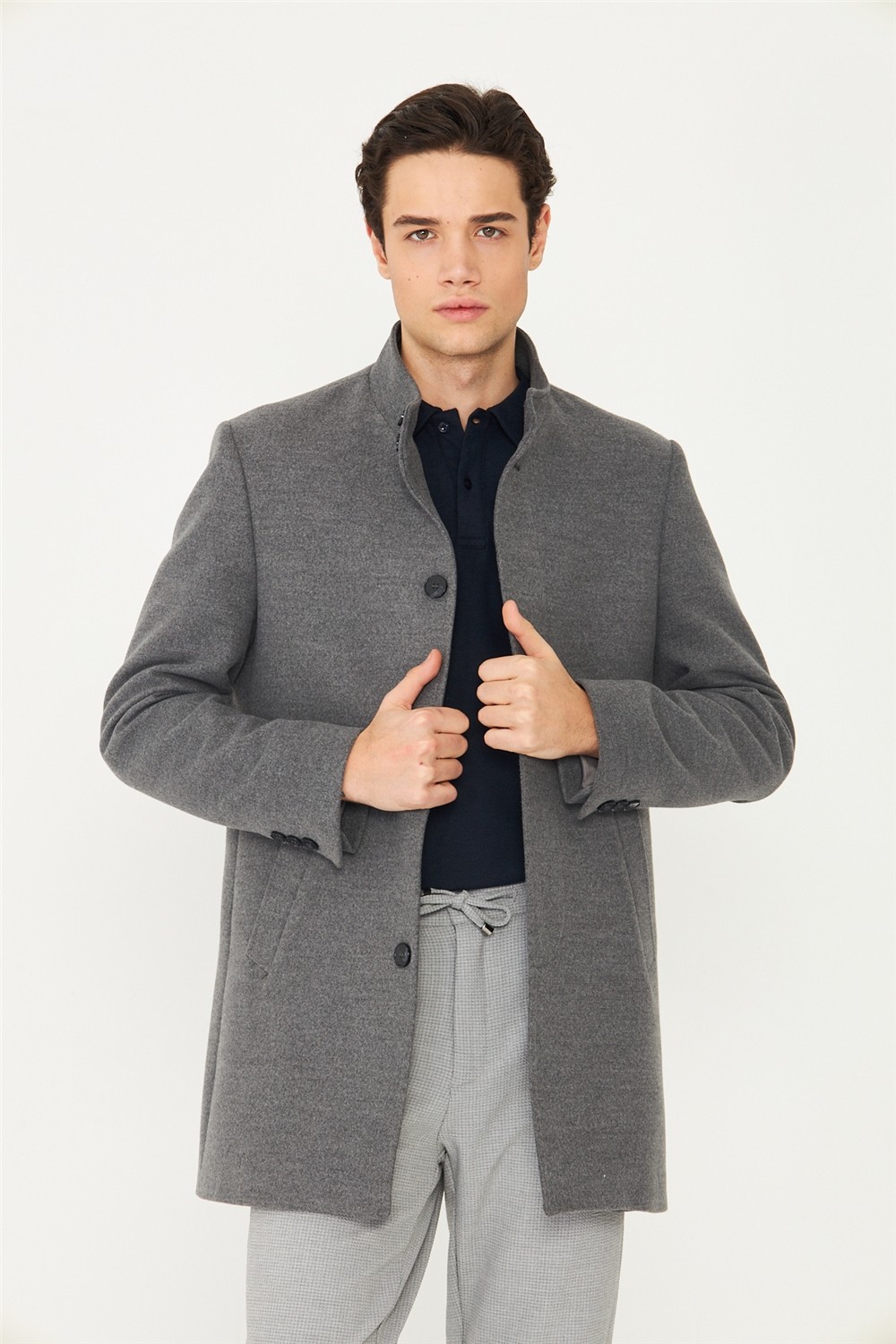 White Stone Bej Dik Yaka Astarlı İç Cepli Kaşe Kaban Regular Fit görsel 6