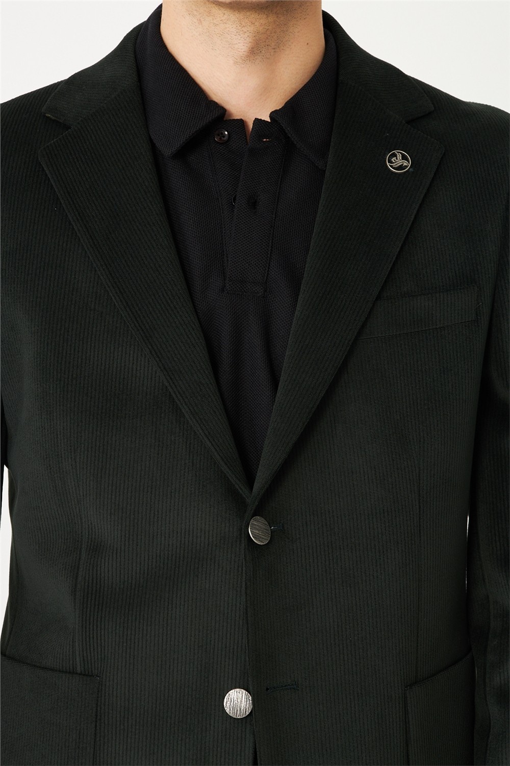 White Stone Koyu Gri Fitilli Kadife Slim Fit Blazer Ceket görsel 2