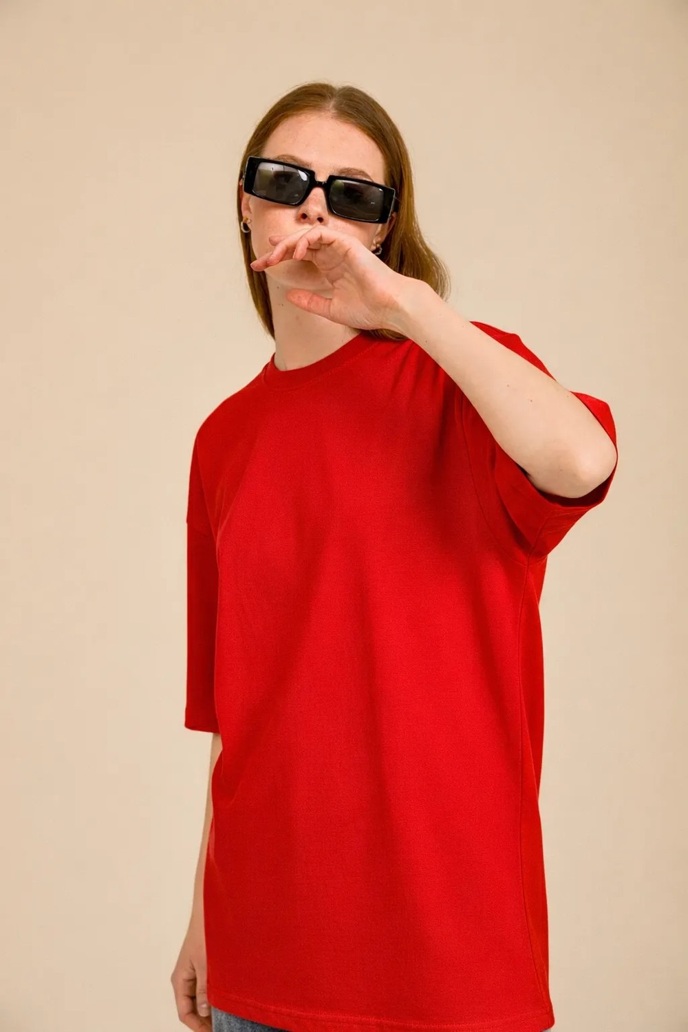 Guaraz Kadın Lacivert Oversize Bisiklet Yaka %100 Organik Pamuk Düz Basic Yazlık T-Shirt görsel 7