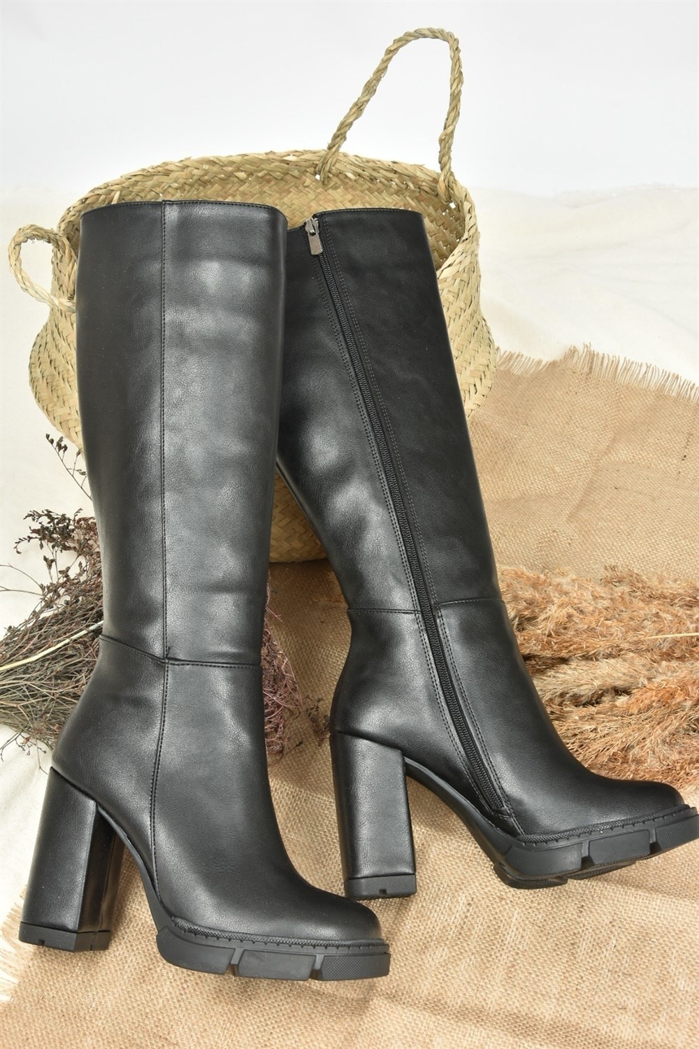 Fox Shoes Siyah Kadın Yüksek Topuklu Çizme Suni Deri Günlük Kullanım için Uygun görsel 5