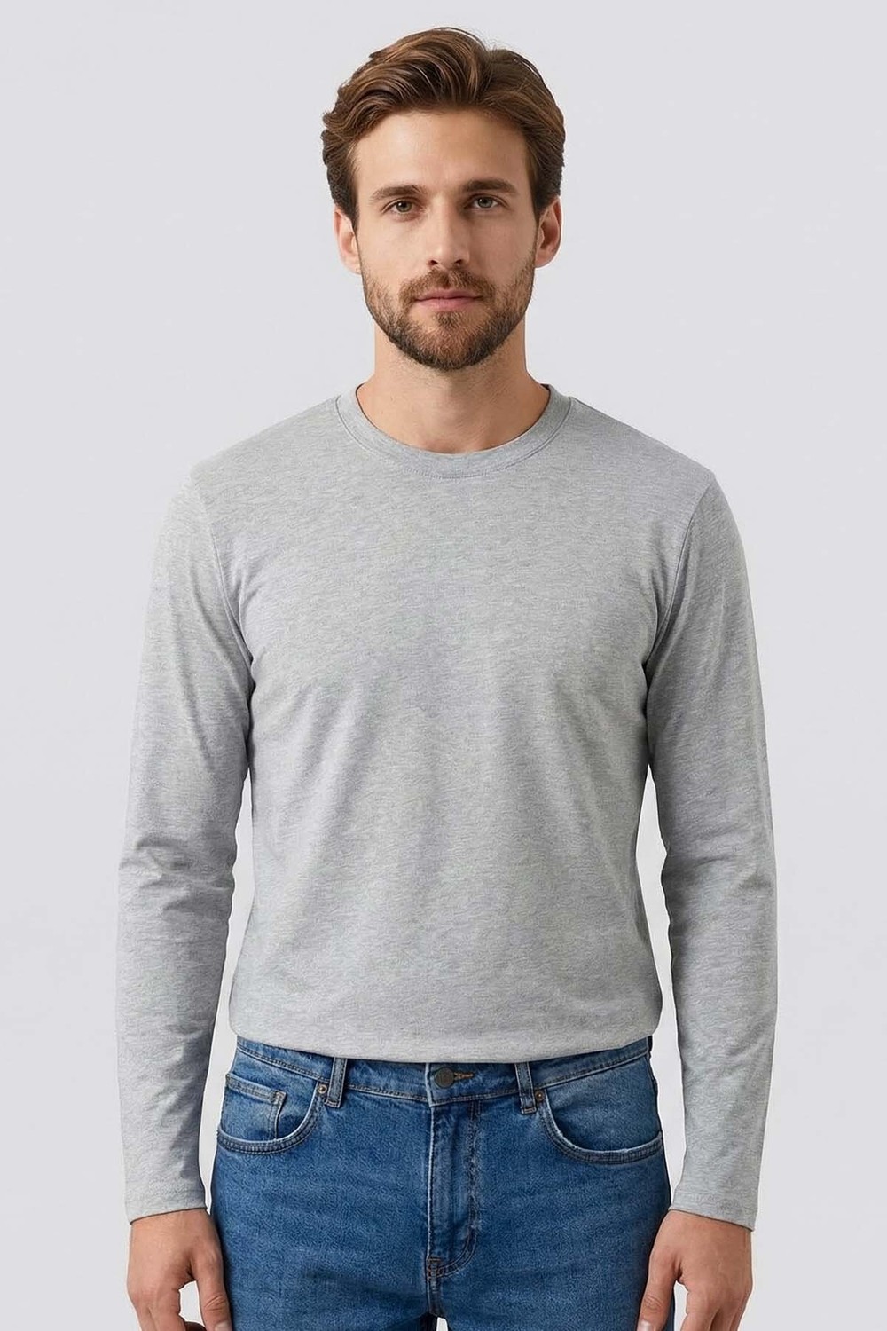 Tommy Life Koyu Bej Standart Fit Basic O Yaka Uzun Kollu İnce Erkek T-Shirt - 87997 görsel 4