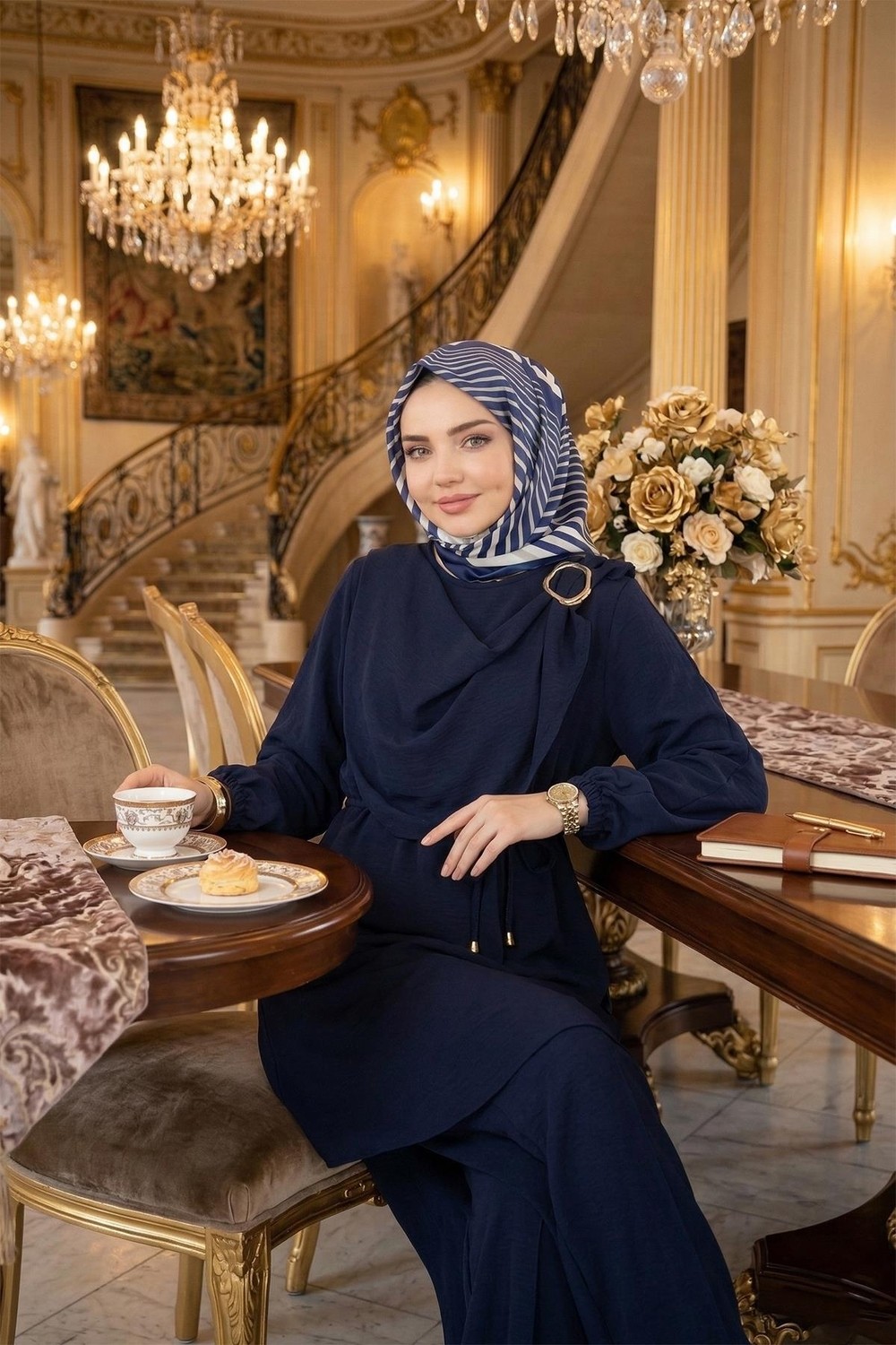 Hafsa Mina Yandan Tokalı Pantolonlu Ayrobin Takım Mürdüm HM2901 görsel 7