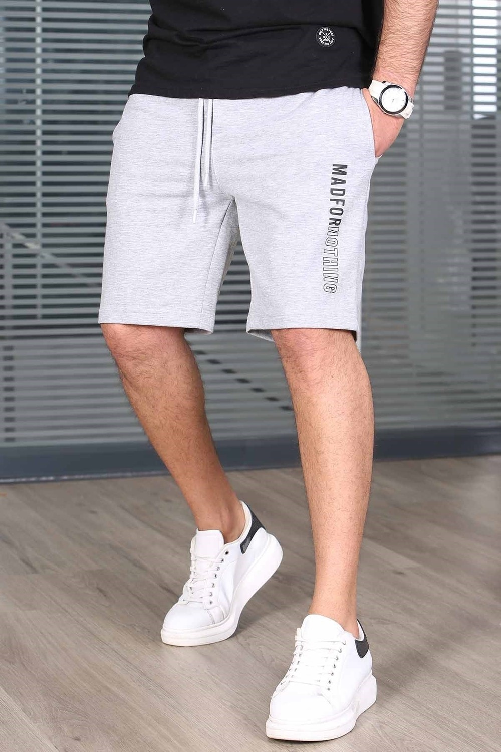 Madmext Gri Kapri Şort 5403 %60 Pamuk %35 Polyester Desenli Erkek Şort Rahat Kesim görsel 2