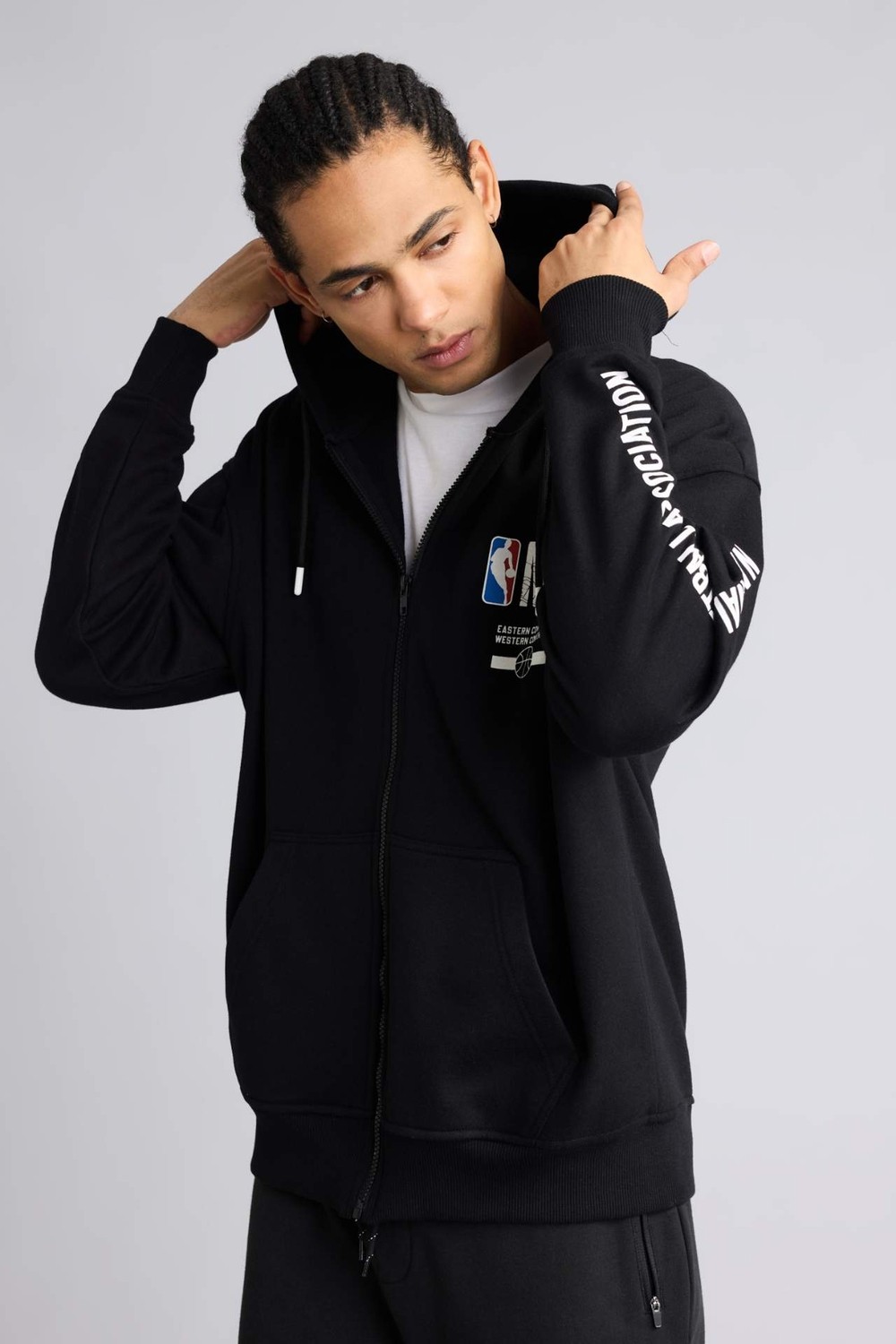 DeFacto Pamuklu NBA Wordmark Oversize Kapüşonlu Fermuarlı Sweatshirt G0264AX26SP görsel 3