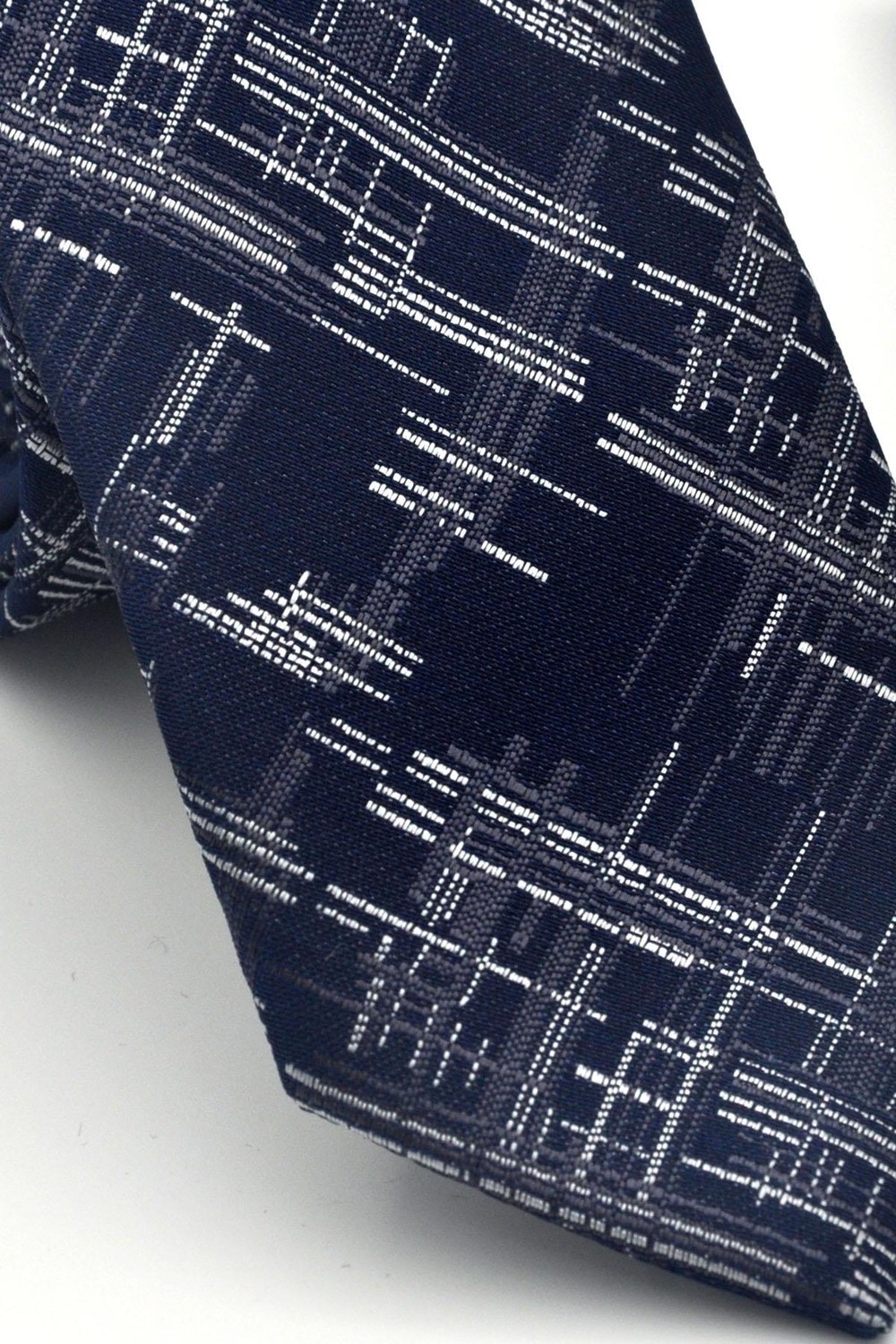 Gaffy Gri Kırcıl Desenli Lacivert Dokuma Kumaş Mendilli Slim Fit Kravat // SDK-2611-2 görsel 3