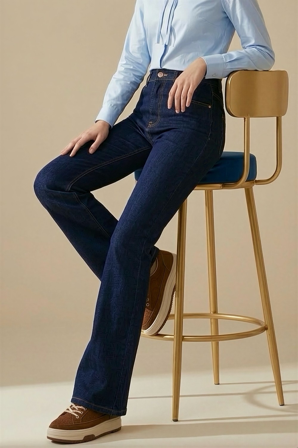 İmaj Butik Lacivert Yüksek Bel Ispanyol Paça Jeans Pantolon
