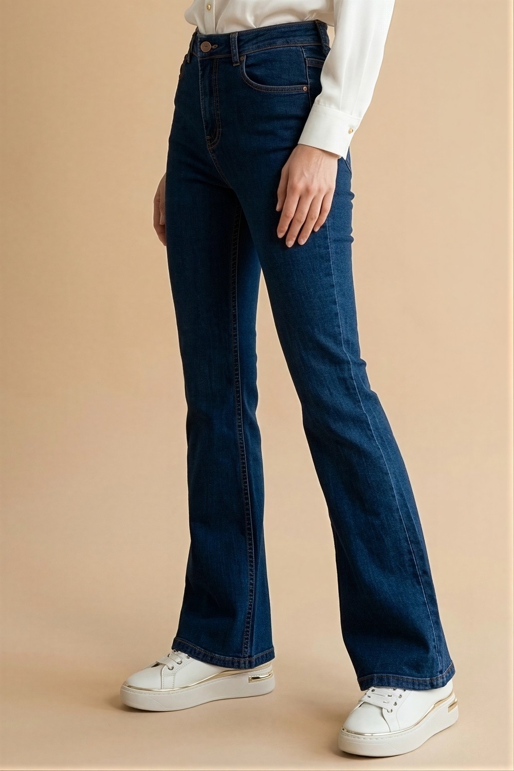 İmaj Butik Lacivert Yüksek Bel Ispanyol Paça Jeans Pantolon görsel 4