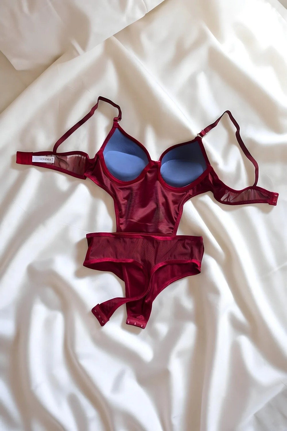 Luvensa Bordo Kadife Dolgulu Çıtçıtlı Bodysuit Babydoll görsel 2