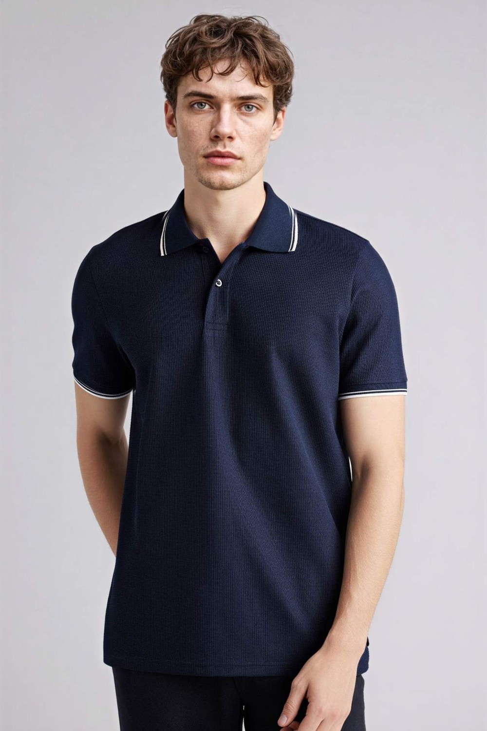 DeFacto Pamuklu Regular Fit Waffle Kısa Kollu Polo Tişört D7932AX26SP