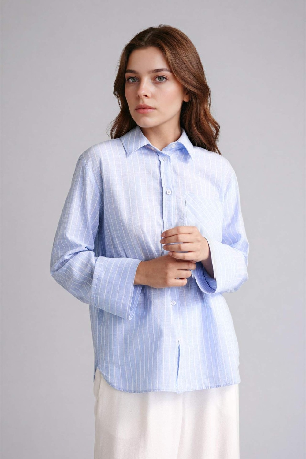 DeFacto %100 Pamuk Relax Fit Çizgili Flamlı Tunik F6314AX26SP görsel 3