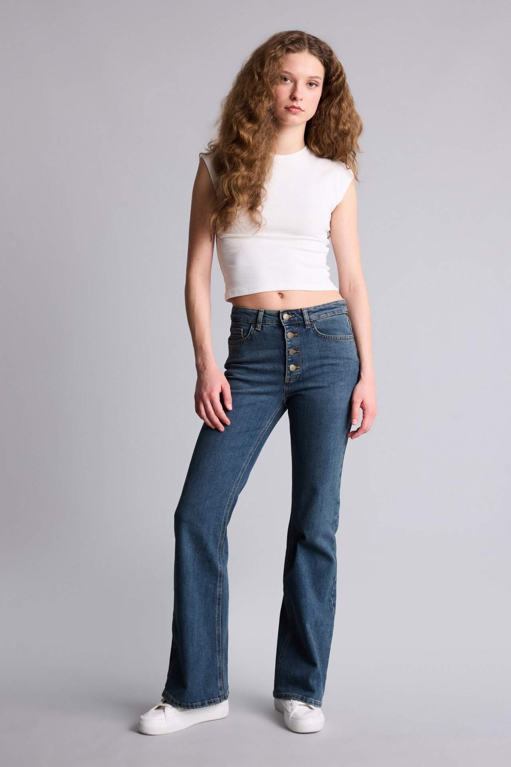 DeFacto Mia Flare Fit Normal Bel İspanyol Paça Uzun Jean Pantolon H1133AX26SM görsel 2
