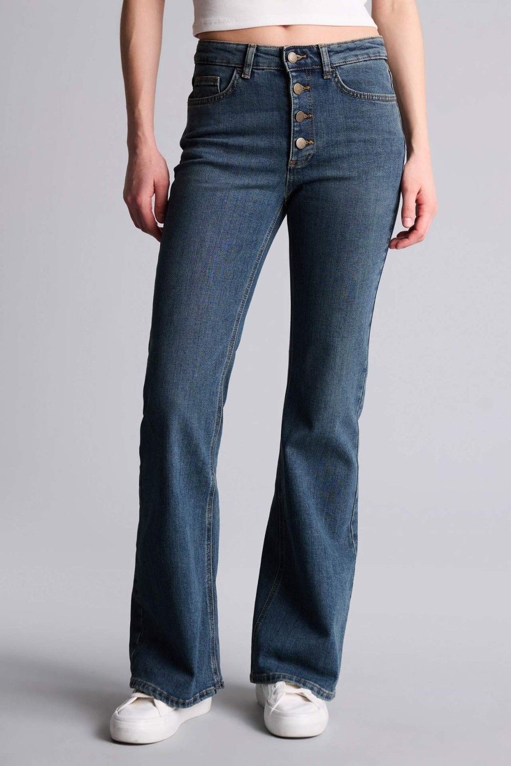 DeFacto Mia Flare Fit Normal Bel İspanyol Paça Uzun Jean Pantolon H1133AX26SM görsel 3