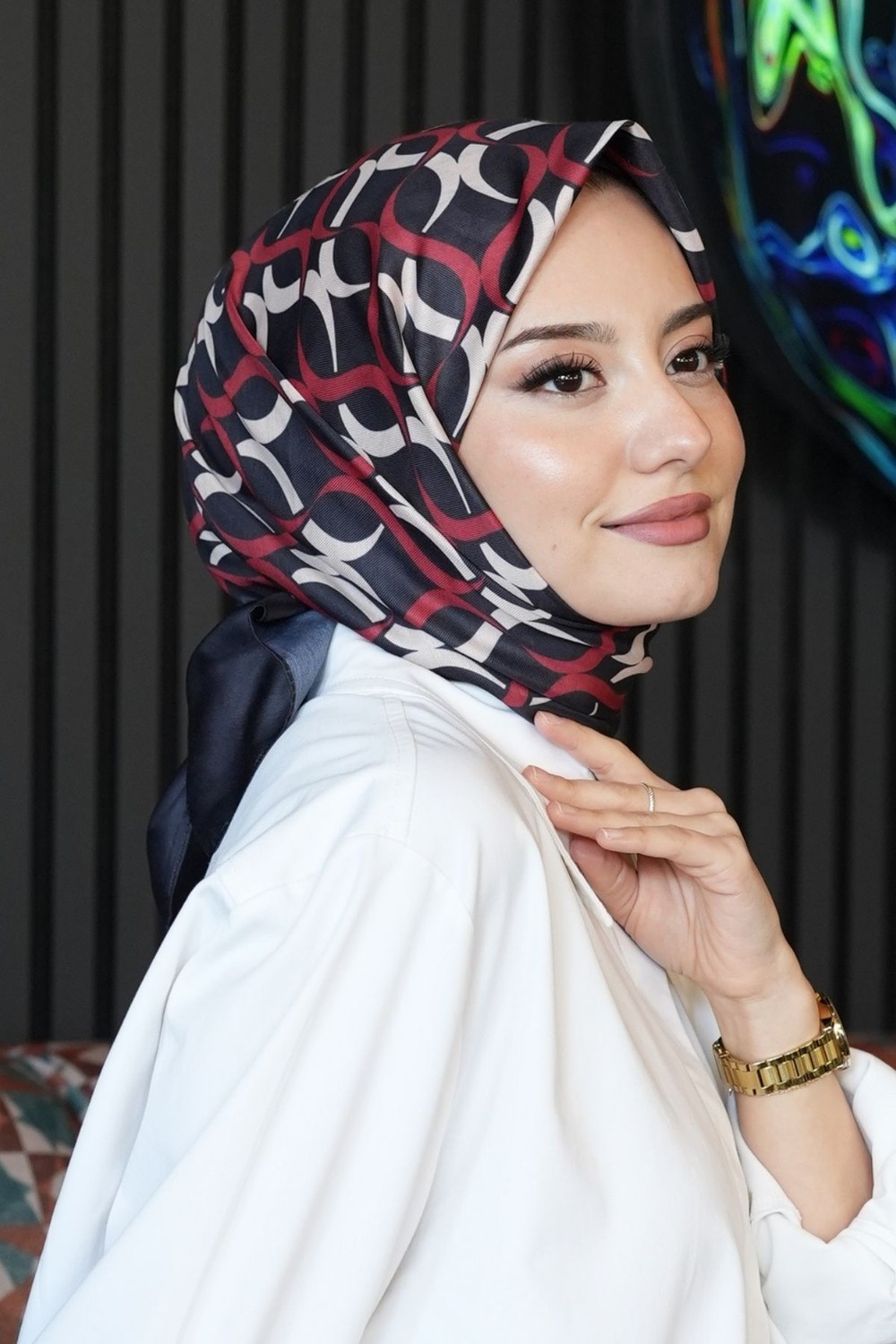 Afvente Yaprak Desen Açık-Gri Soft Pamuk Eşarp - Latte