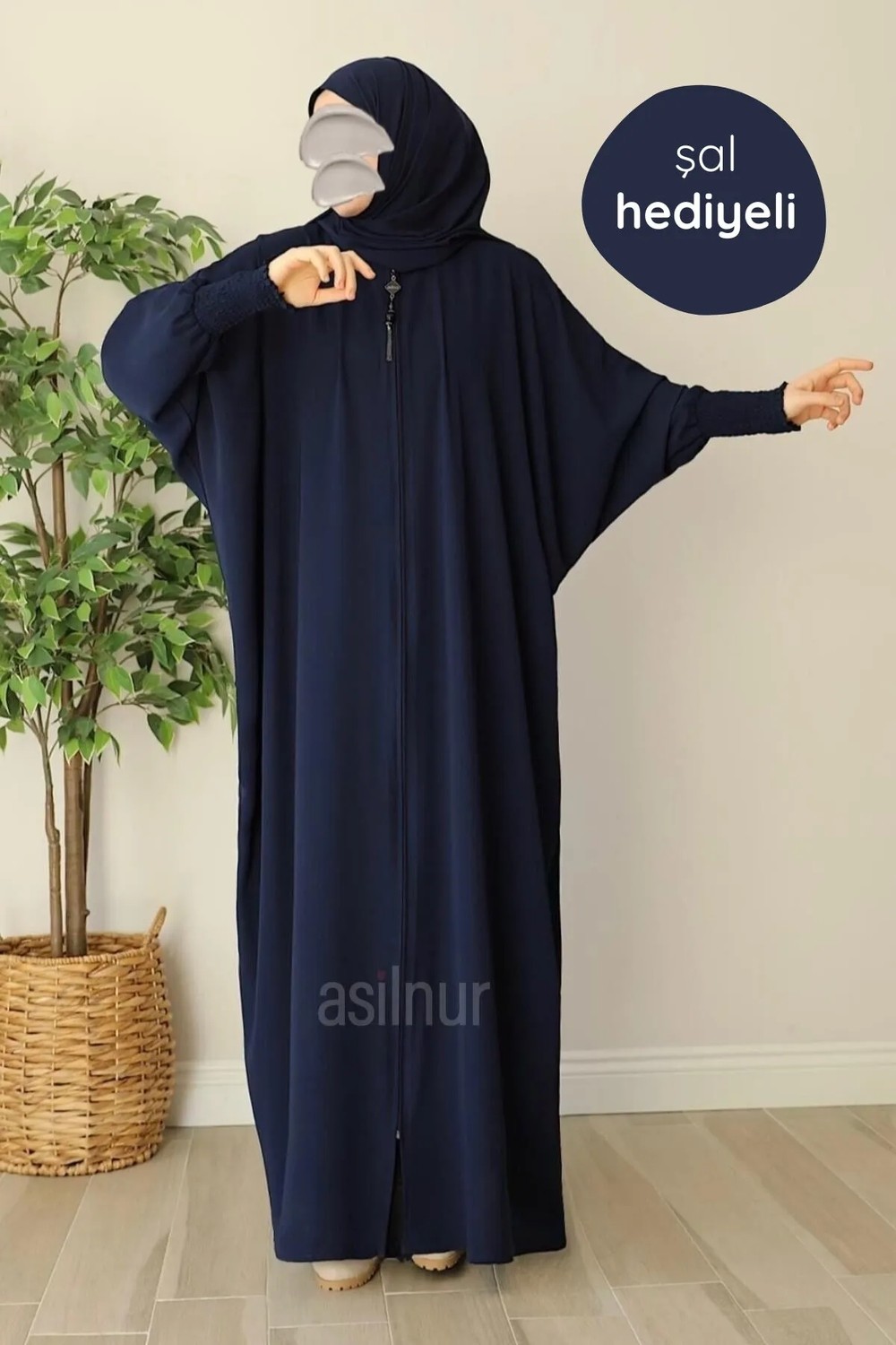 Asilnur Ebru Yarasa Kollu Ferace Şal Hediyeli Takım Siyah