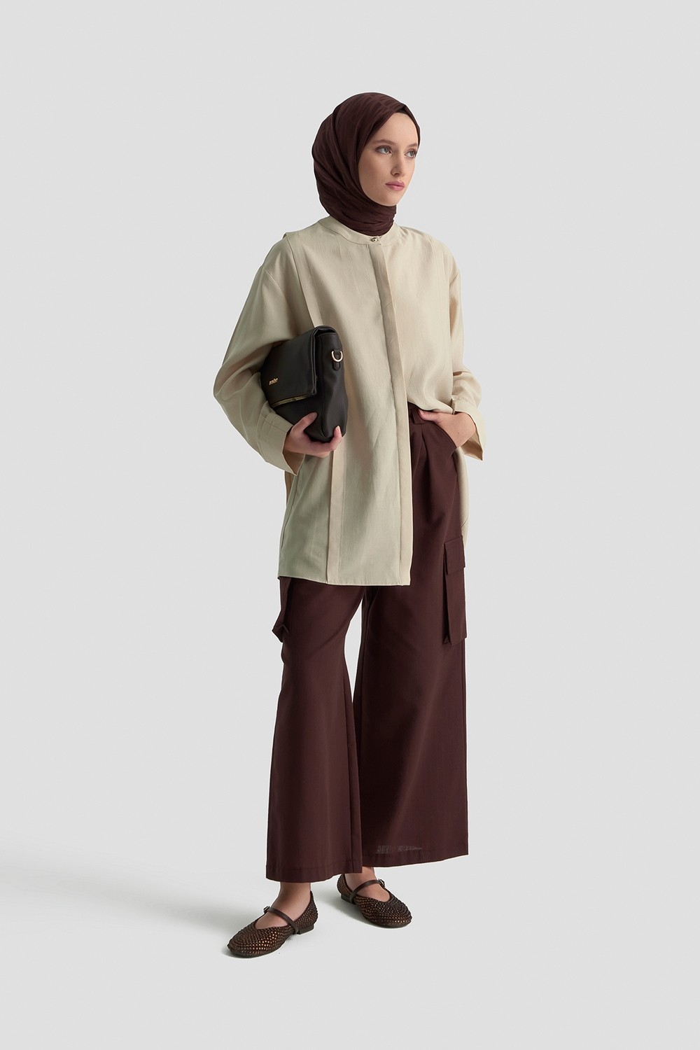 Armine Hakim Yaka Lyocell Tunik Kum görsel 2
