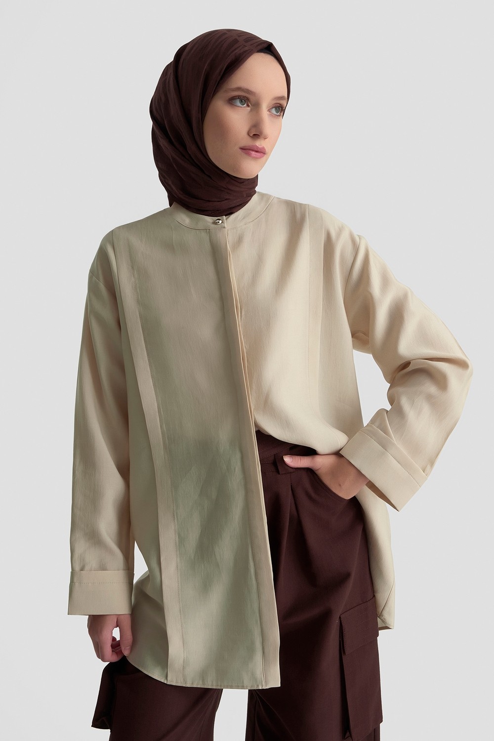 Armine Hakim Yaka Lyocell Tunik Kum görsel 4
