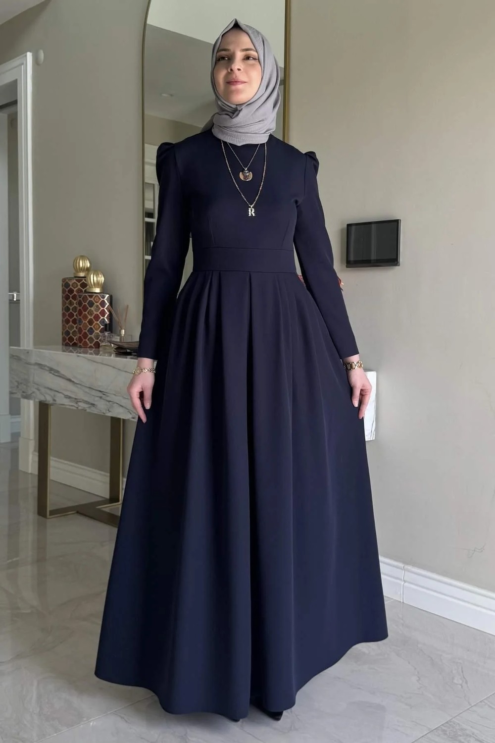 Rabia Şamlı Rose Elbise Lacivert