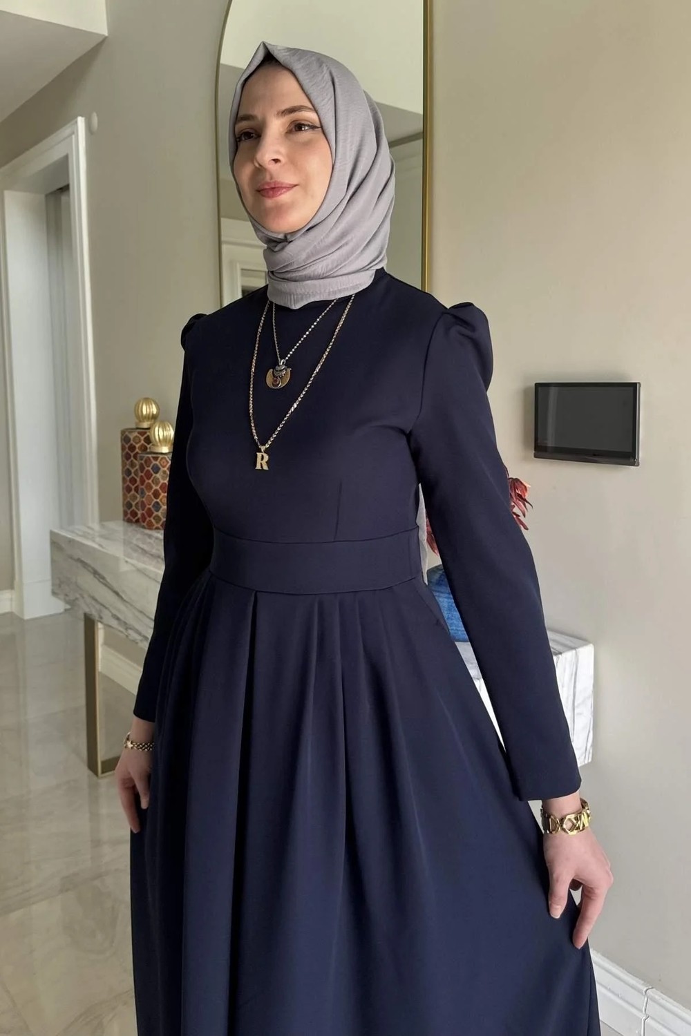 Rabia Şamlı Rose Elbise Lacivert görsel 2