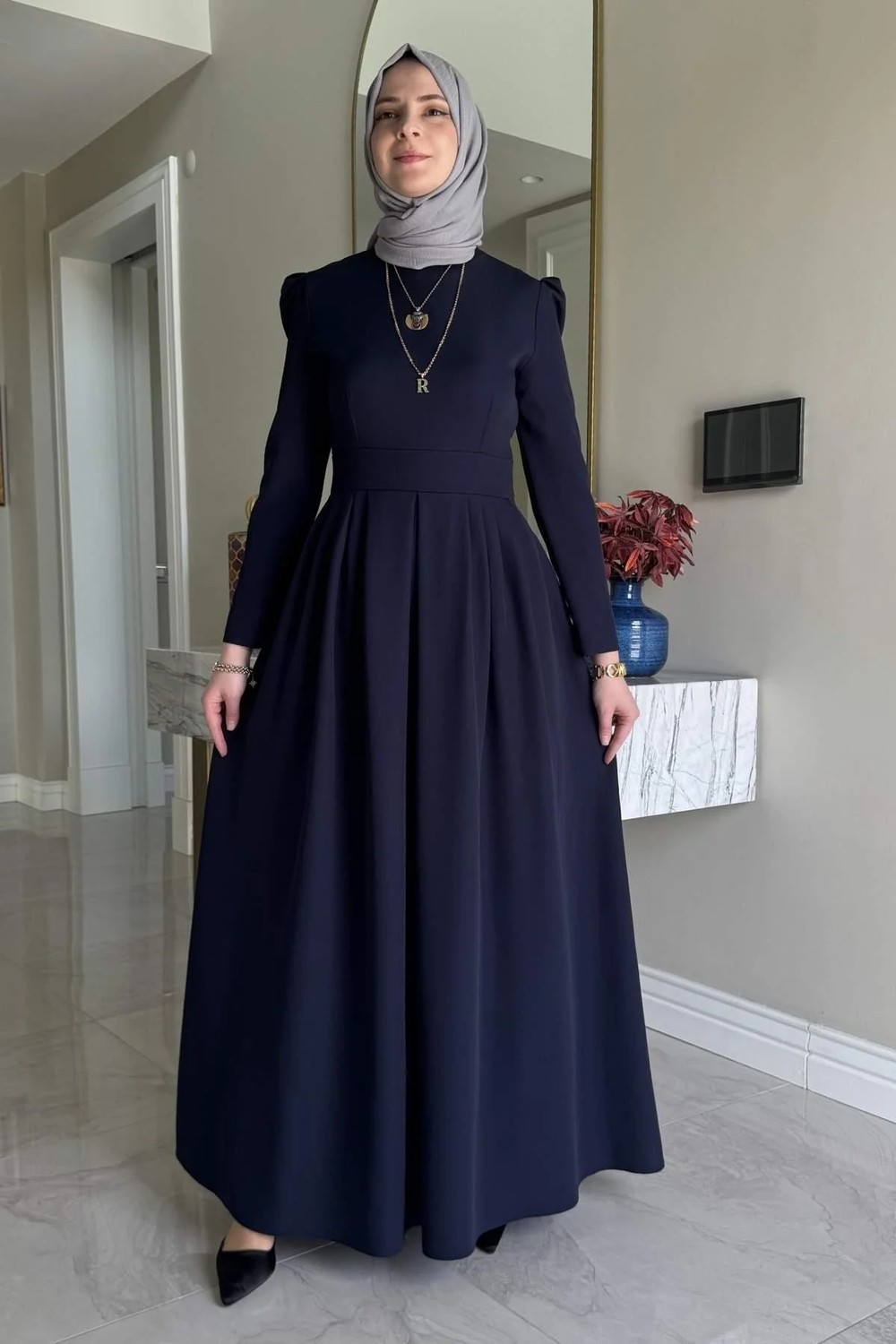 Rabia Şamlı Rose Elbise Lacivert görsel 3