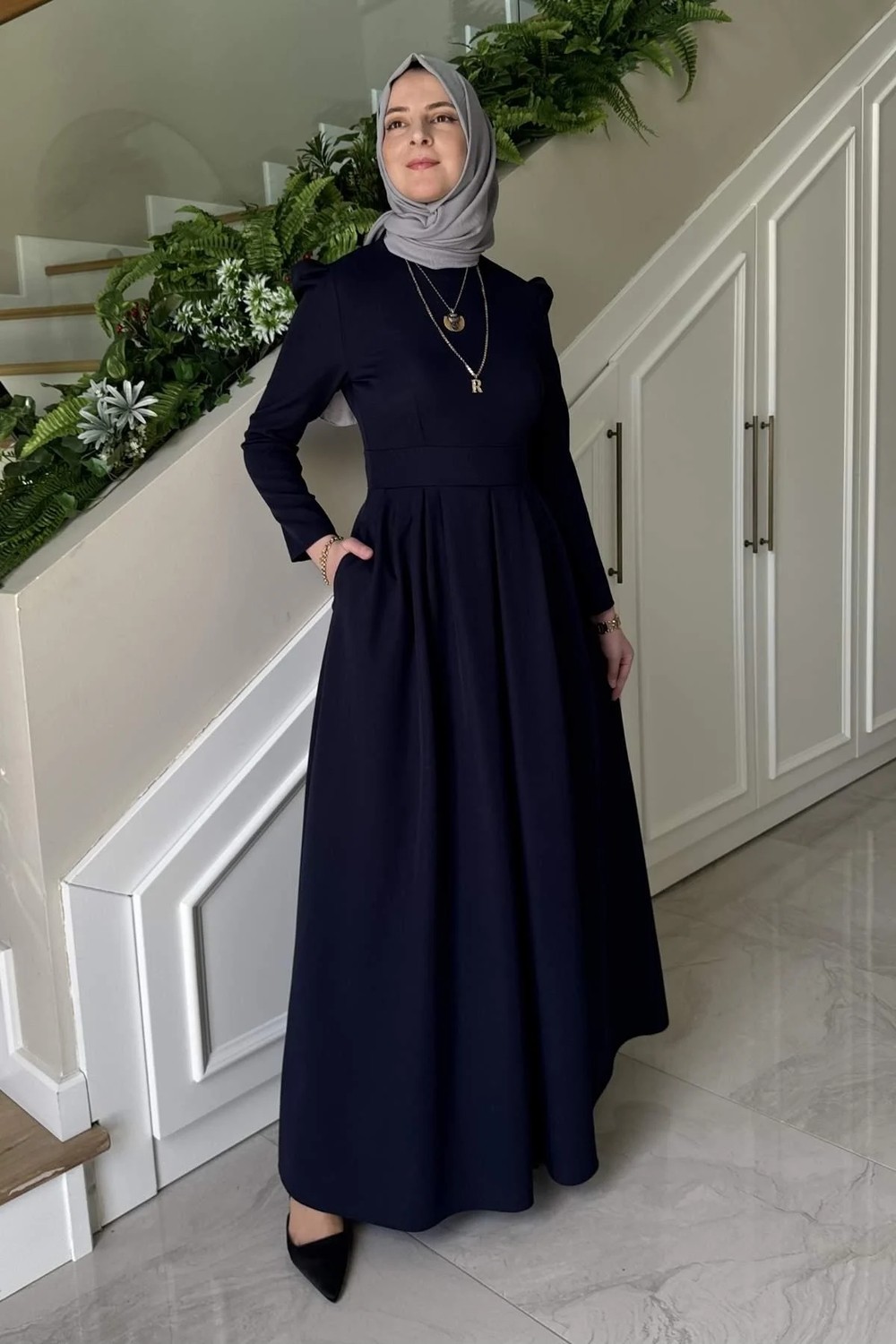 Rabia Şamlı Rose Elbise Lacivert görsel 4