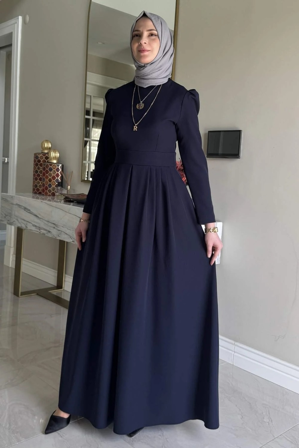Rabia Şamlı Rose Elbise Lacivert görsel 5