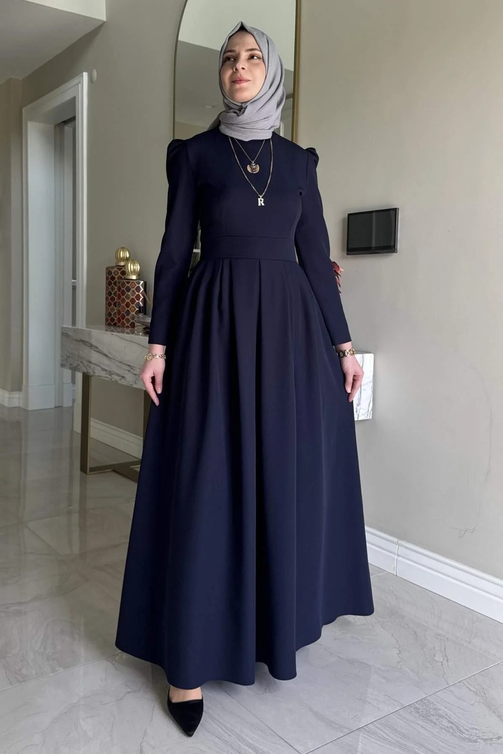 Rabia Şamlı Rose Elbise Lacivert görsel 8