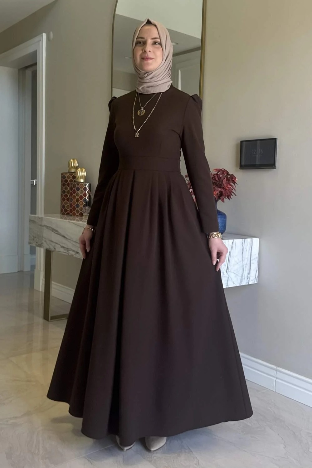 Rabia Şamlı Rose Elbise Acı Kahve