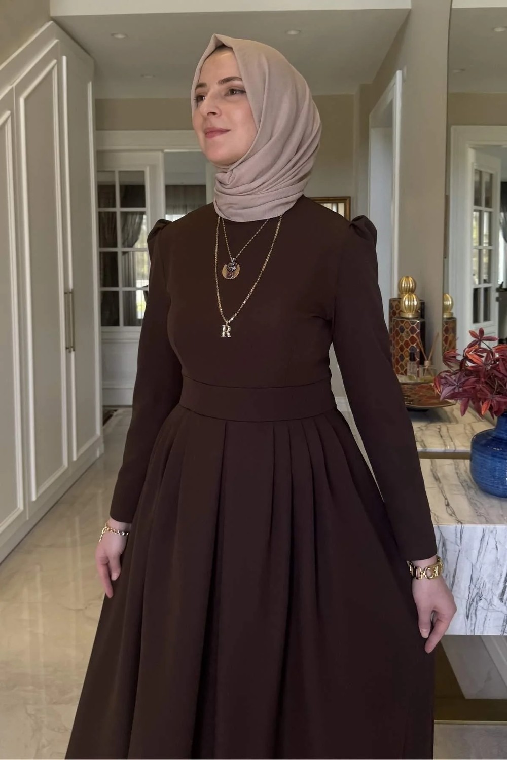Rabia Şamlı Rose Elbise Acı Kahve görsel 2