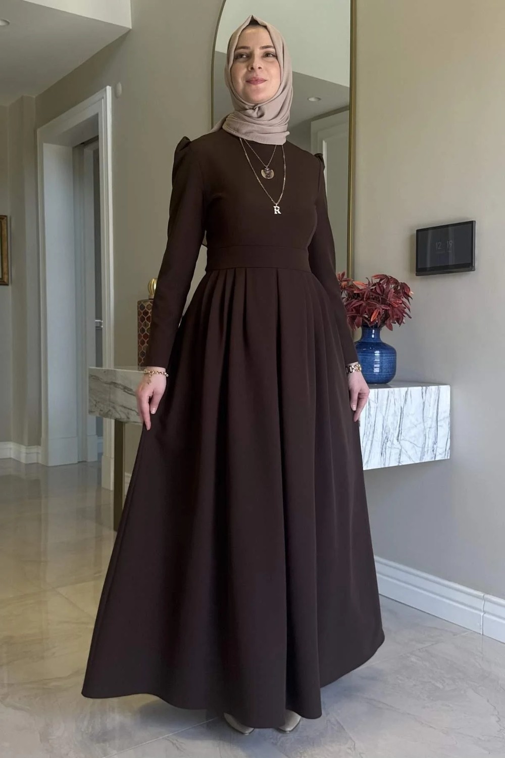 Rabia Şamlı Rose Elbise Acı Kahve görsel 3